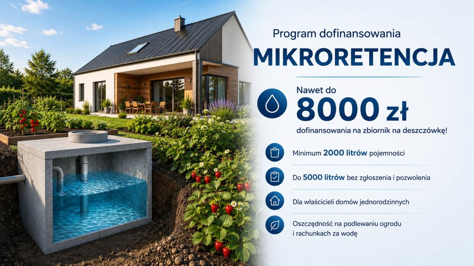 Dofinansowanie Mikroretencja na zbiornik na deszczowke do 8000 zl